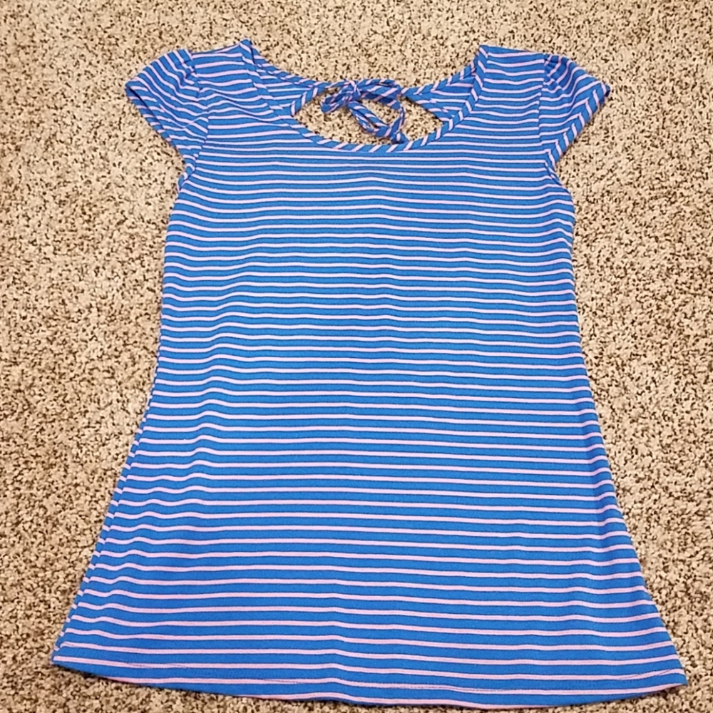 Maurice's pink and blue stripe top tie back